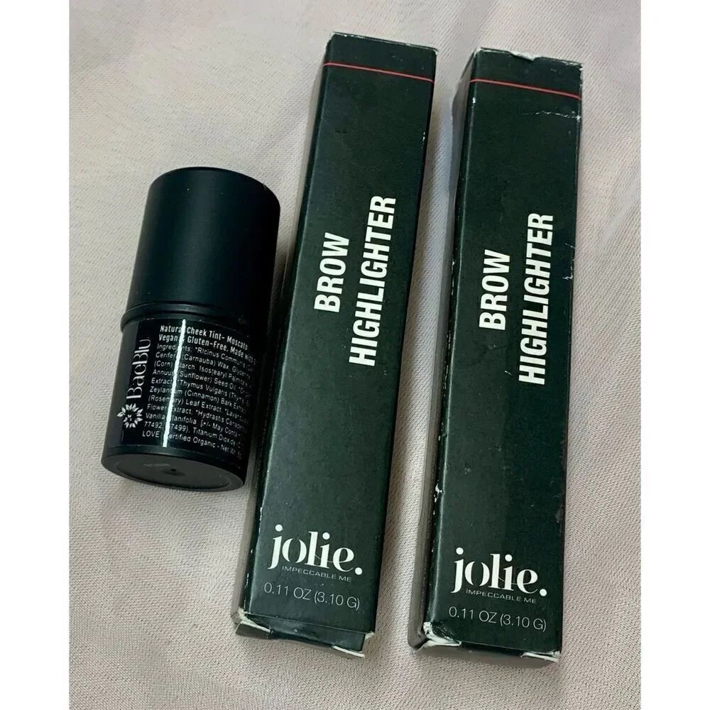NEW 2 Jolie Brow HIGHLIGHTER STICKS champagne pink & BaeBlu Vegan Cheek Tint mos